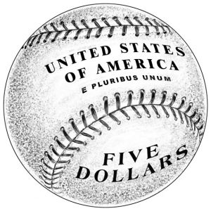 Reverse Design of 2014 $5 Gold Baseball Hall of Fame Commemorative Coin
