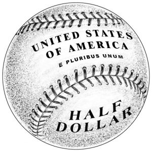 Reverse Design of 2014 50c Clad Baseball Hall of Fame Commemorative Coin