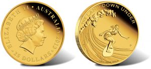 2013 $25 Surfing Gold Coin from Land Down Under Series