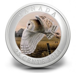 Royal Canadian Mint image of its 2013 25c Barn Owl Coin