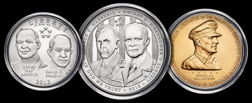 Clad Half-Dollar, Silver Dollar and Bronze Medal in 2013 5-Star Generals Profiles Collection