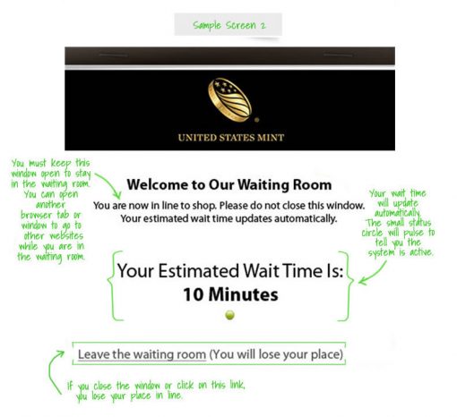 US Mint Online Waiting Room With Wait Time