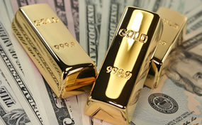 US Money and Three Gold Bars
