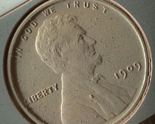 1909 VDB Lincoln Cent on NASA's Mars Rover Curiosity on Oct 2, 2013