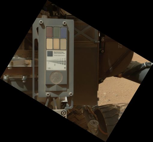Calibration target for the Mars Hand Lens Imager (MAHLI) aboard NASA's Mars rover Curiosity (Sept 9, 2012)