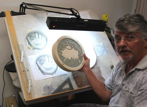 Don Everhart Holding His Clay Model of the Constantino Brumidi Congressional Gold Medal