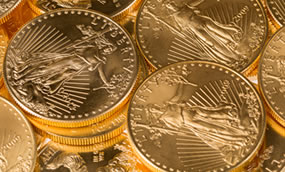 Pile of Gold Eagle Bullion Coins