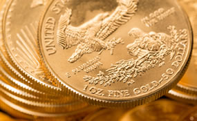 Stacks of American Gold Eagle bullion coins