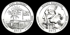 Fort McHenry, Mount Rushmore 5 Oz Silver Bullion Coins