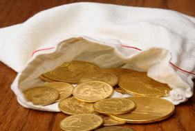 Gold coins in a bag