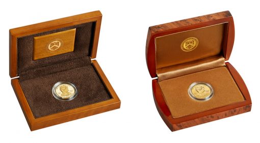 Lacquered Hardwood Presentation Cases for Proof and Uncirculated Edith Roosevelt Gold Coins
