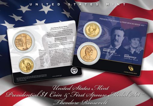 Theodore Roosevelt Presidential $1 Coin & Edith Roosevelt Medal Set