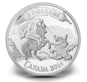 2014 $5 Saint George Slaying Dragon Silver Coin