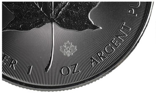 2014 Silver Maple Leaf Bullion Coin - Closeup of Radial Lines and Laser Mark