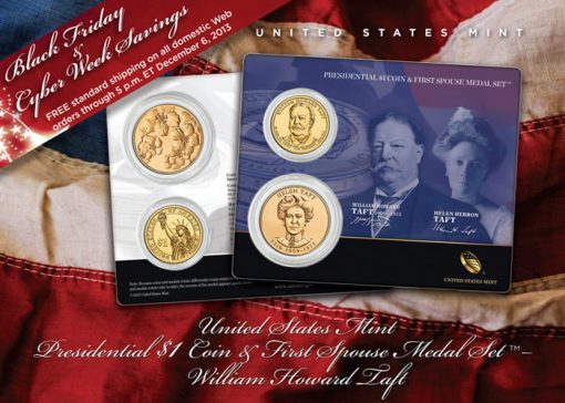 William Taft Presidential $1 Coin & Helen Taft Medal Set