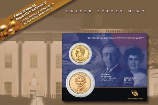 Woodrow Wilson Presidential $1 Coin and Edith Wilson Medal Set