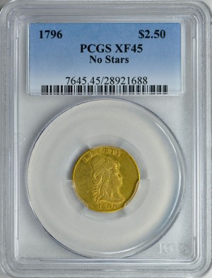 1796 Capped Bust Right Gold Quarter Eagle No Stars PCGS XF-45