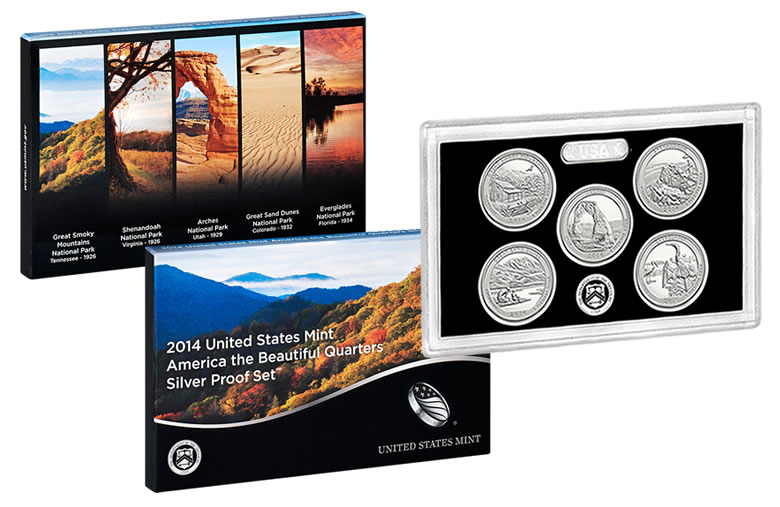Mint CLAD America the Beautiful Quarters Proof Set. 2014 U.S 