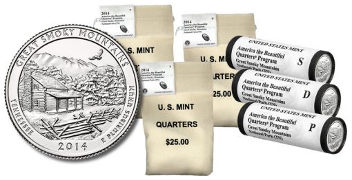 Bags and Rolls of 2014 Great Smoky Mountains Quarters