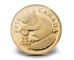 2014 25c Canadian Chipmunk Gold Coin at 0.5 Grams