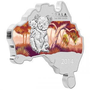 2014 Australian Map Shaped Koala Silver Coin