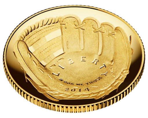 2014 National Baseball Hall of Fame Proof $5 Gold Coin - Obverse, Angled