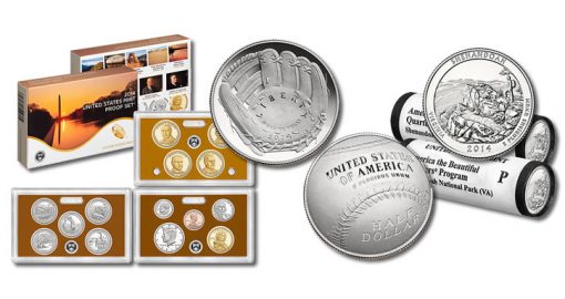 2014 Proof Set, Baseball Clad Half-Dollar Coin, and Shenandoah Quarters