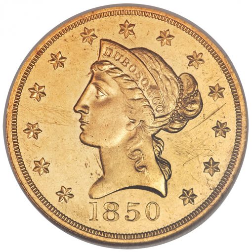 1850 Dubosq and Co. Ten Dollar Gold Coin - Obverse