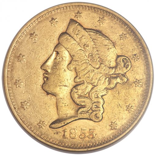 1855 Wass, Molitor and Co. Twenty Dollar Gold Coin - Obverse
