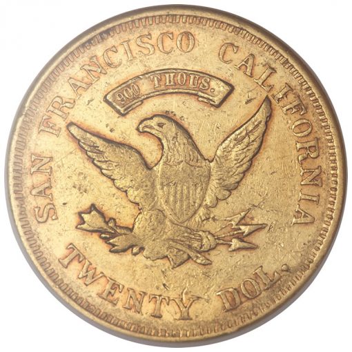 1855 Wass, Molitor and Co. Twenty Dollar Gold Coin - Reverse