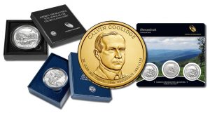 Five Oz Coin, Quarters Set, Coolidge $1s and Silver Eagle on Deck