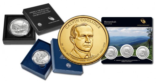 5 Oz Coin, Silver Eagle, Coolidge Dollar and Coin Set