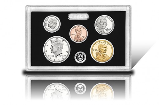 Lens with Five 2014-S Proof Coins - Three Silver and Two Clad