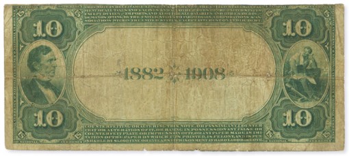 1882 $10 Date Back with Lyons-Treat Signatures - Reverse