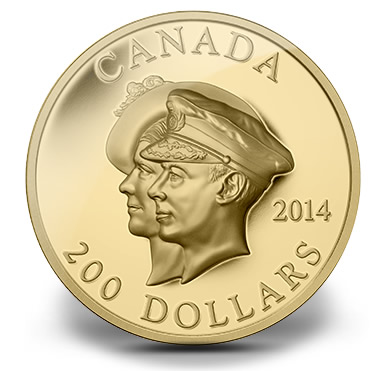 2014 $200 Canadian 75th Anniversary of the First Royal Visit High Relief Gold Coin
