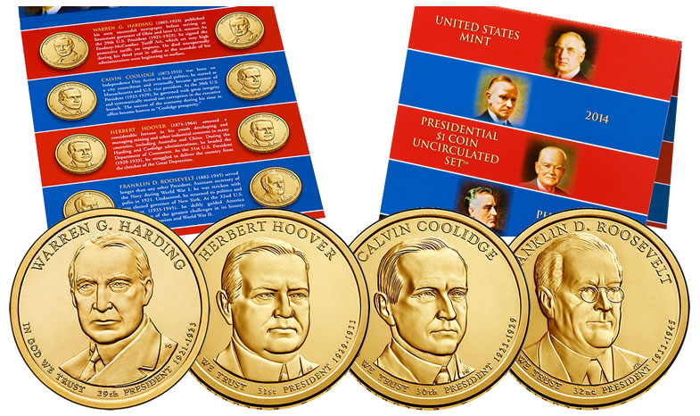 2014 P Complete Set of all 4 Presidential Dollars Uncirculated 