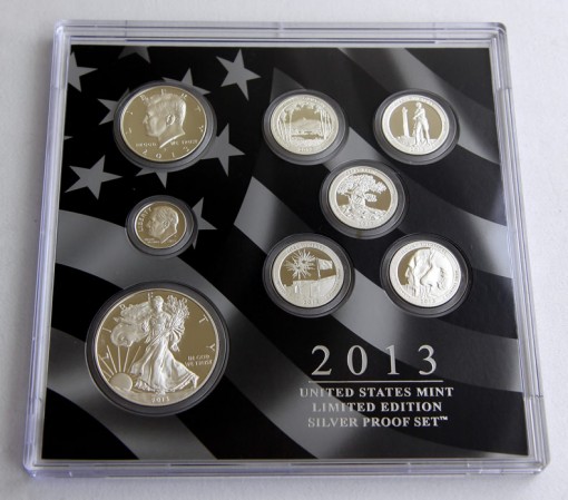 Front view of the lens of coins for 2013 Limited Edition Silver Proof Set