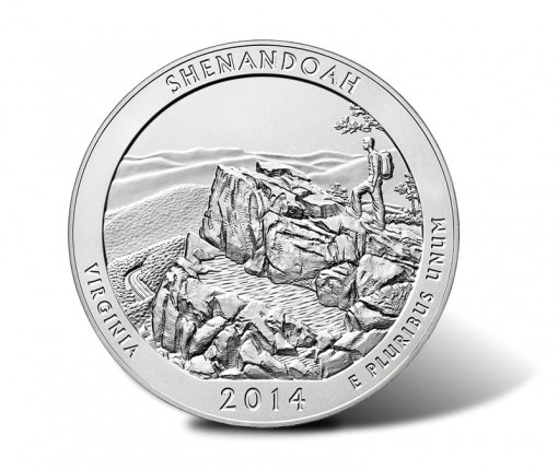 Reverse of the 2014-P Shenandoah National Park Silver Uncirculated Coin