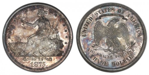 1875 Trade dollar in silver, Judd-1426