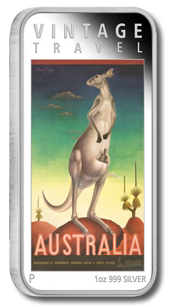2014 Kangaroo Australia Vintage Travel Poster Silver Coin
