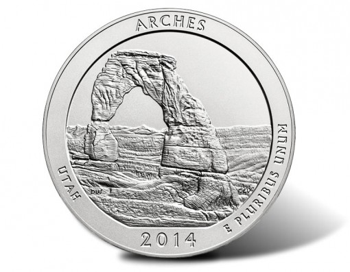 2014-P Arches National Park Five Ounce Silver Uncirculated Coin