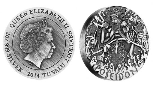 2014 Poseidon High Relief 2 Oz Silver Coin