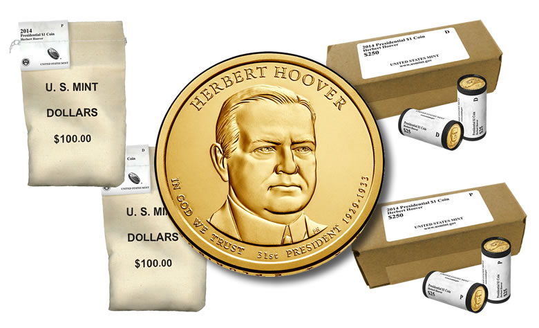 2014 P+D Herbert Hoover Presidential Dollar ~ Random Pos Coins from Mint Set 