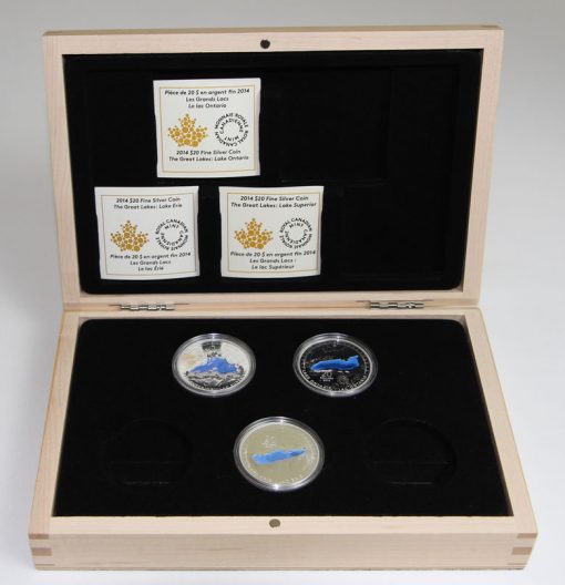 Opened Display Case with Three Great Lake Series Coins