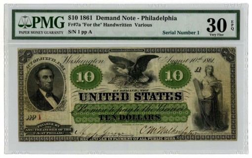 1861 $10 Demand Note - Obverse