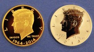 2014-W Proof Kennedy Half-Dollar Gold Coin, 2014-W Reverse Proof Kennedy Half Dollar Silver Coin
