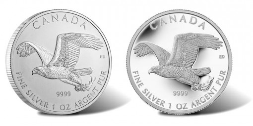 2014 $5 Canadian Bald Eagle Silver Coins - Bullion and Numismatic Version