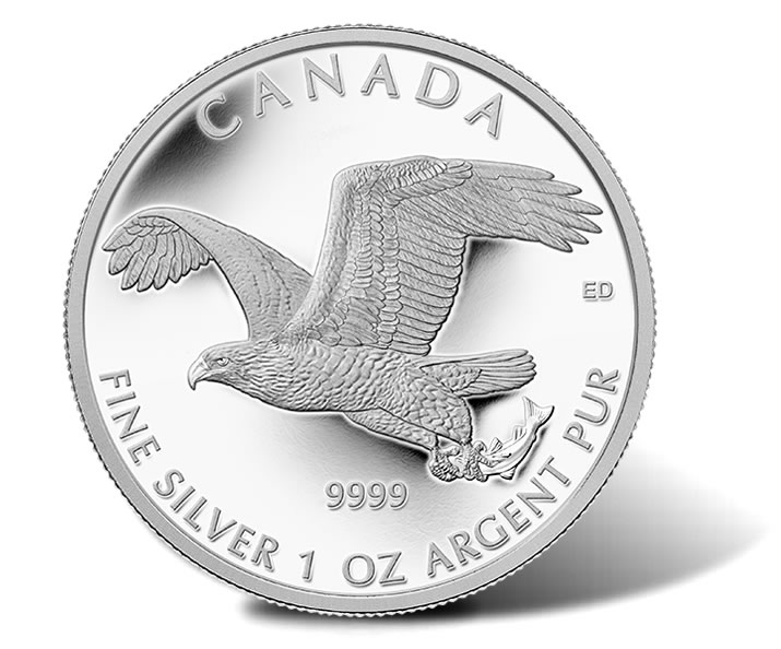 GOLD 1-OZ.9999 FINE 2014 CANADA 5 DOLLAR EAGLE QUEEN ELIZABETH II SILVER COIN 