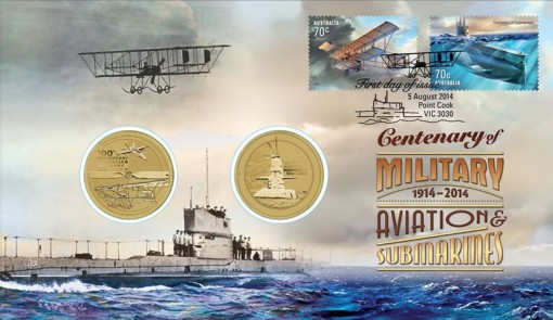 2014 Centenary of Military Aviation and Submarines Stamp and Coin Cover