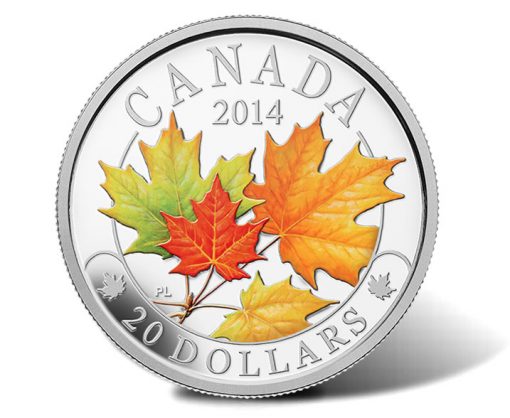 2014 Majestic Maple Leaves Colored Silver Coin